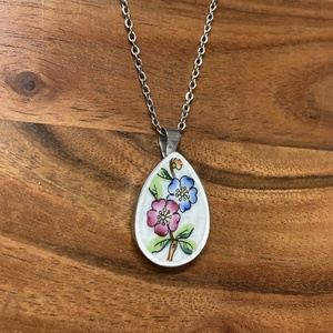 Mentett porcelán darabok - virágos nyaklánc - nemesacél csepp medálos - ékszer - nyaklánc - medálos nyaklánc - Meska.hu