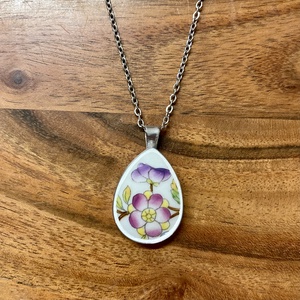 Mentett porcelán darabok - Viktória virágos nyaklánc - nemesacél csepp medálos, Ékszer, Nyaklánc, Medálos nyaklánc, Mozaik, Ékszerkészítés, MESKA