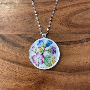 Mentett porcelán darabok - virágos nagy medálos nyaklánc - nemesacél, Ékszer, Nyaklánc, Medálos nyaklánc, Mozaik, Ékszerkészítés, MESKA