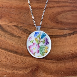 Mentett porcelán darabok - virágos nagy medálos nyaklánc - nemesacél - ékszer - nyaklánc - medálos nyaklánc - Meska.hu