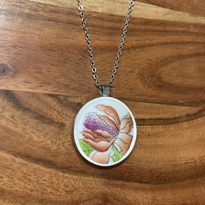 Mentett porcelán darabok - virágos nagy medálos nyaklánc - nemesacél - ékszer - nyaklánc - medálos nyaklánc - Meska.hu