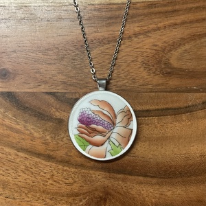 Mentett porcelán darabok - virágos nagy medálos nyaklánc - nemesacél, Ékszer, Nyaklánc, Medálos nyaklánc, Mozaik, Ékszerkészítés, MESKA