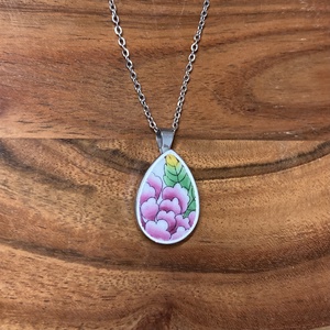 Mentett porcelán darabok - virágos nyaklánc - nemesacél csepp medálos - ékszer - nyaklánc - medálos nyaklánc - Meska.hu