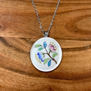 Mentett porcelán darabok - virágos nagy medálos nyaklánc - nemesacél - ékszer - nyaklánc - medálos nyaklánc - Meska.hu