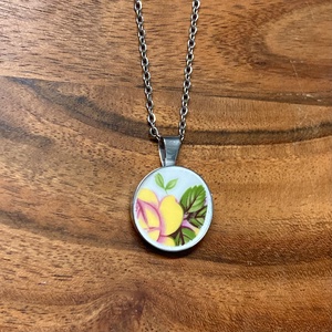 Angol mentett porcelán darabok - nemesacél nyaklánc, sárga rózsás - ékszer - nyaklánc - medálos nyaklánc - Meska.hu