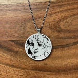 Mentett porcelán darabok - lány arc medálos nyaklánc - nemesacél - Meska.hu