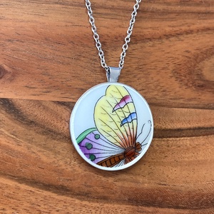 Mentett porcelán darabok - pillangós nagy medálos nyaklánc - nemesacél - ékszer - nyaklánc - medálos nyaklánc - Meska.hu