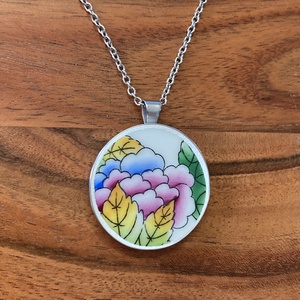 Mentett porcelán darabok - virágos nagy medálos nyaklánc - nemesacél - ékszer - nyaklánc - medálos nyaklánc - Meska.hu