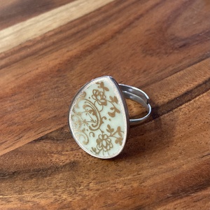 Francia mentett porcelán darabok - virágos nemesacél gyűrű, állítható, Ékszer, Gyűrű, Kerek gyűrű, Mozaik, Ékszerkészítés, MESKA