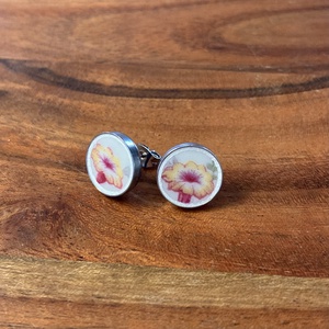 Francia mentett porcelán darabok - virágos nemesacél fülbevaló, bedugós, Ékszer, Fülbevaló, Pötty fülbevaló, Mozaik, Ékszerkészítés, MESKA