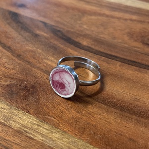 Francia mentett porcelán darabok - rózsás nemesacél gyűrű - állítható - Meska.hu