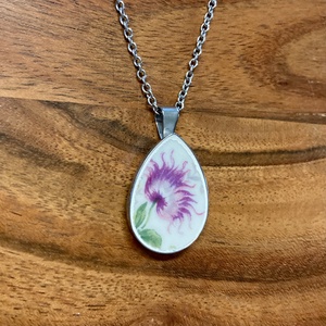 Francia mentett porcelán darabok - virágos nyaklánc - nemesacél csepp medálos - ékszer - nyaklánc - medálos nyaklánc - Meska.hu