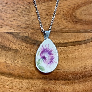 Francia mentett porcelán darabok - virágos nyaklánc - nemesacél csepp medálos - ékszer - nyaklánc - medálos nyaklánc - Meska.hu