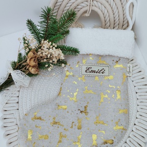 Arany szarvas mikulás csizma keresztnév hímzéssel - Meska.hu