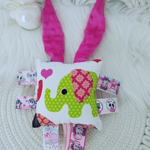 Színes elefántos cimkepárna csörgővel , Baba - mama, Baba játékok, Csörgő, Varrás, MESKA