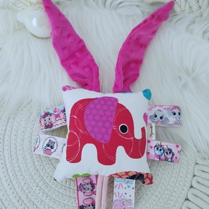 Színes elefántos cimkepárna csörgővel  - baba - mama - baba játékok - csörgő - Meska.hu