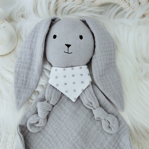 Szürke, dupla géz rongyi nyuszi - baba - mama - baba játékok - szundikendő, alvóka - Meska.hu