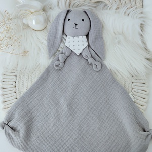 Szürke, dupla géz rongyi nyuszi - baba - mama - baba játékok - szundikendő, alvóka - Meska.hu