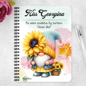Személyre szabható - Cuki napraforgós manó egy szál virággal mintás A6-os füzet - otthon & életmód - papír, írószer - jegyzetfüzet & napló - Meska.hu