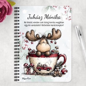 Személyre szabható - Cuki téli jávorszarvas mintás A6-os füzet - otthon & életmód - papír, írószer - jegyzetfüzet & napló - Meska.hu