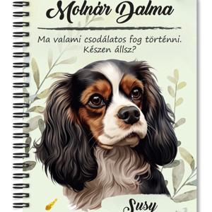 Személyre szabható - Trikolor Cavalier King Charles spániel portré mintás A5-ös füzet, Otthon & Életmód, Papír, írószer, Jegyzetfüzet & Napló, , MESKA