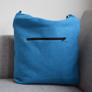 Világoskék válltáska oldaltáska barna bőr pánttal - táska & tok - kézitáska & válltáska - válltáska - Meska.hu