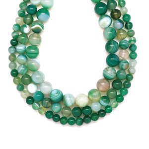 Achát szinezett zöld sávos golyó 10mm ékszerkészítő alapanyag (füzér), Kellékek & szerszámok, Ásvány alapanyag, Ásványfüzér, , MESKA