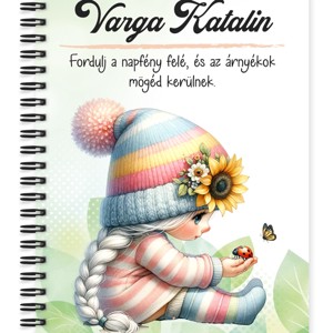 Személyre szabható - Katicás napraforgós manó lány mintás A6-os füzet, Otthon & Életmód, Papír, írószer, Jegyzetfüzet & Napló, , MESKA