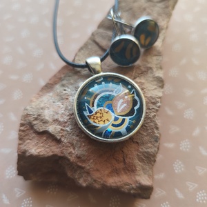 Fenyő-virág - üveglencsés szett, Ékszer, Ékszerszett, Ékszerkészítés, Festett tárgyak, MESKA