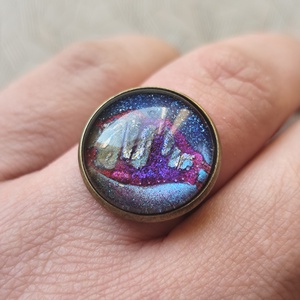 Galaktika - üveglencsés gyűrű, Ékszer, Gyűrű, Üveglencsés gyűrű, Ékszerkészítés, Festett tárgyak, MESKA