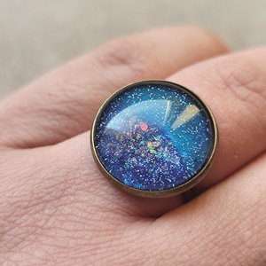 Éjszaka, tengermély - üveglencsés gyűrű - Meska.hu