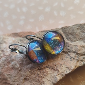 Kocka-szivárvány - üveglencsés fülbevaló - Meska.hu