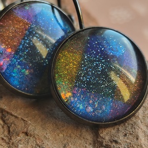 Kocka-szivárvány - üveglencsés fülbevaló - esküvő - ékszer - fülbevaló - Meska.hu