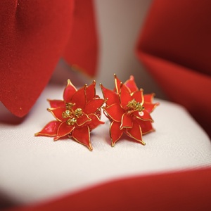 Piros-arany virág fülbevaló - ékszer - fülbevaló - fülékszer - Meska.hu