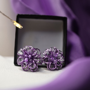 Lila üvegvirág hatású fülbevaló - ékszer - fülbevaló - fülékszer - Meska.hu