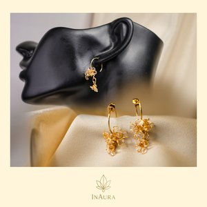 Arany színű fürtös karika fülbevaló, Ékszer, Fülbevaló, Karika fülbevaló, Ékszerkészítés, MESKA