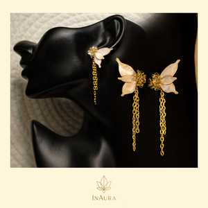 Aranyszínű, pillangó formájú lógós fülbevaló, Ékszer, Fülbevaló, Lógó fülbevaló, Ékszerkészítés, MESKA