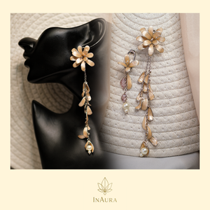 Bézs virágos designer fülbevaló, Esküvő, Ékszer, Fülbevaló, Ékszerkészítés, MESKA