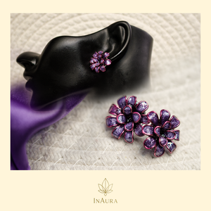 Bordó-lila árnyalatú virág fülbevaló - Meska.hu