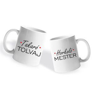 Valentin napi Páros bögre - Takaró tolvaj - Horkoló mester - otthon & életmód - konyhafelszerelés, tálalás - tálalás - bögre & csésze - Meska.hu