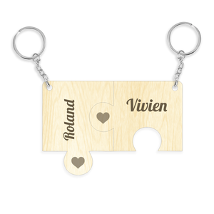 Páros gravírozott fa kulcstartó puzzle Valentin nap, Anyák napja, Nőnap, Otthon & Életmód, Dekoráció, Dísztárgy, Gravírozás, pirográfia, MESKA