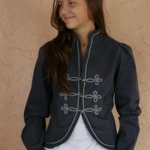 Paszományos vászon blézer kék, szürke zsinórral -  - Meska.hu