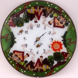 Falucskás falióra - üvegre festett óra - otthon & életmód - dekoráció - fali és függő dekoráció - falióra & óra - Meska.hu