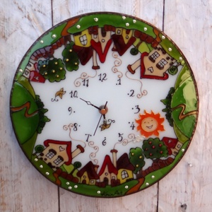 Falucskás falióra - üvegre festett óra - otthon & életmód - dekoráció - fali és függő dekoráció - falióra & óra - Meska.hu