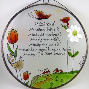 Tulipános Házirend - Üveg, Üvegkép - otthon & életmód - dekoráció - kép & falikép - üvegkép - Meska.hu