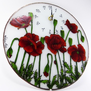 Pipacsos falióra - üvegre festett óra - otthon & életmód - dekoráció - Meska.hu