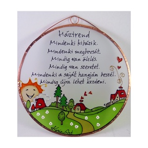 Tanyás Házirend - Üveg, Üvegkép - otthon & életmód - dekoráció - asztal és polc dekoráció - díszüveg - Meska.hu