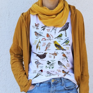 Énekes madarak - Zárt nyakú karcsúsított női póló - ruha & divat - női ruha - póló, felső - Meska.hu