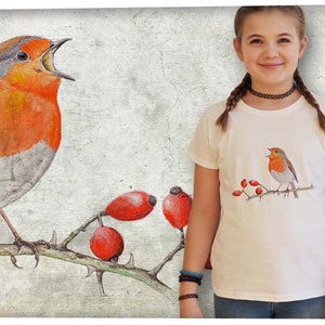 Vörösbegy - Jó minőségű karcsúsított lányka póló , Ruha & Divat, Babaruha & Gyerekruha, Póló, Fotó, grafika, rajz, illusztráció, Mindenmás, MESKA