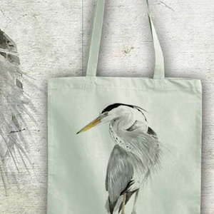 Szürke gém  textiltáskán - táska & tok - bevásárlás & shopper táska - shopper, textiltáska, szatyor - Meska.hu